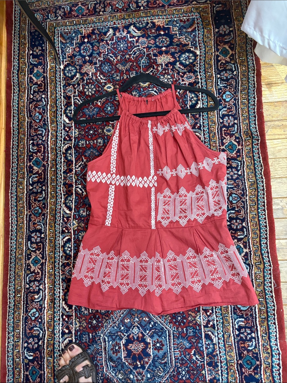 Women’s Rust and White  Embroidered Halter Top